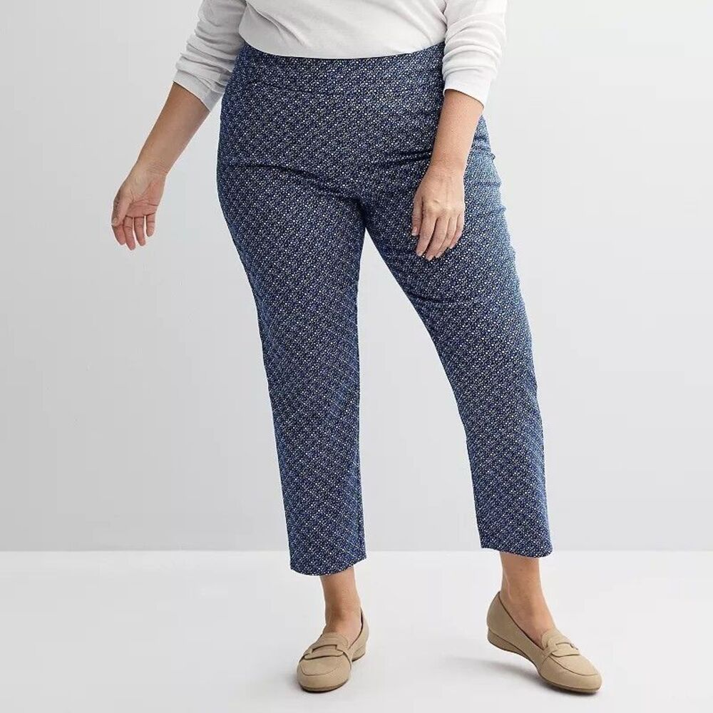 Croft Barrow Effortless Stretch Pants Womens 22W Blue Straight Slimming NEW